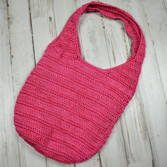 Y2K style small dark pink floral sequin crochet purse handbag hobo coquette boho - Picture 7 of 7